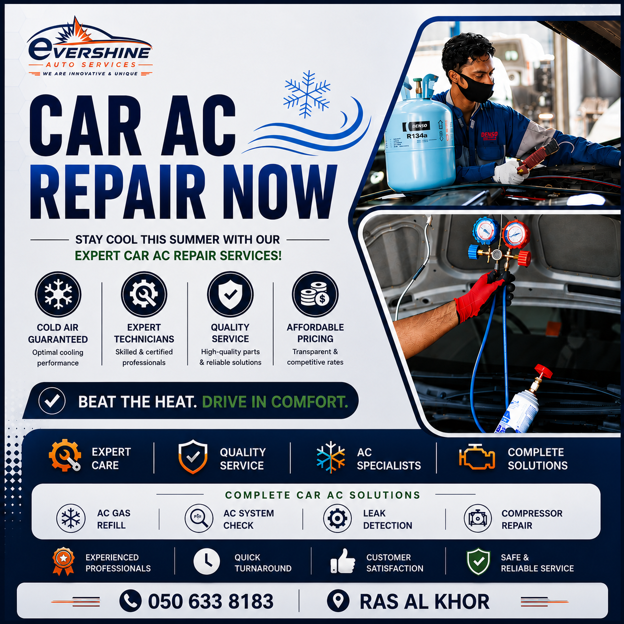 Car AC Repair — AC Gas Refill, System Check, Leak Detection, Compressor Repair