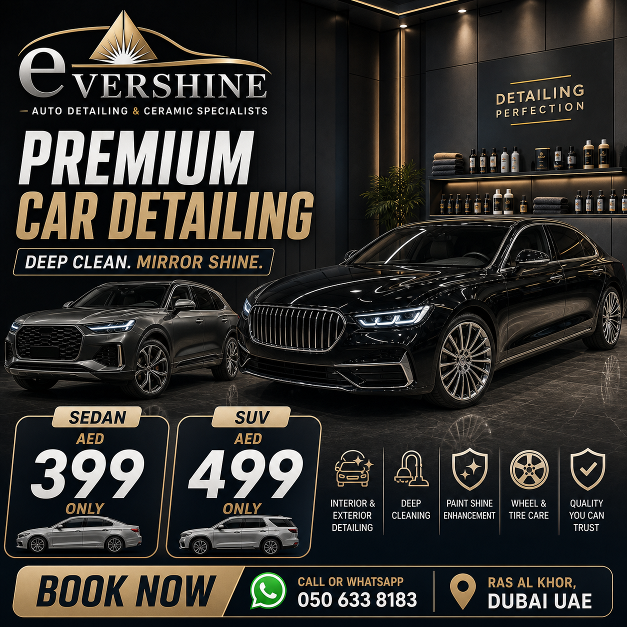 Premium Car Detailing — Sedan AED 399, SUV AED 499